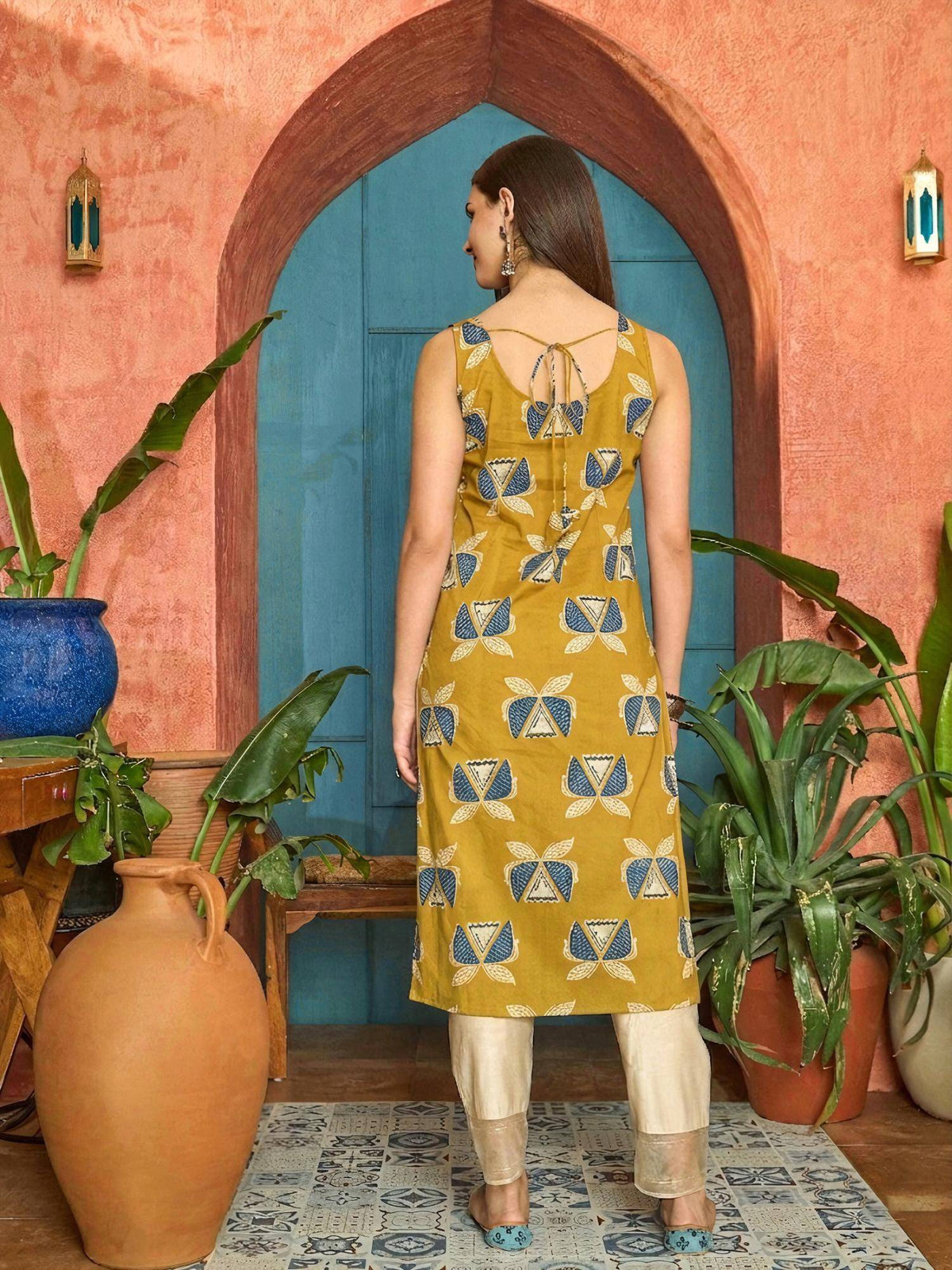 Women's Rust Block Printed Cotton Straight Kurta | FY93 - view 9