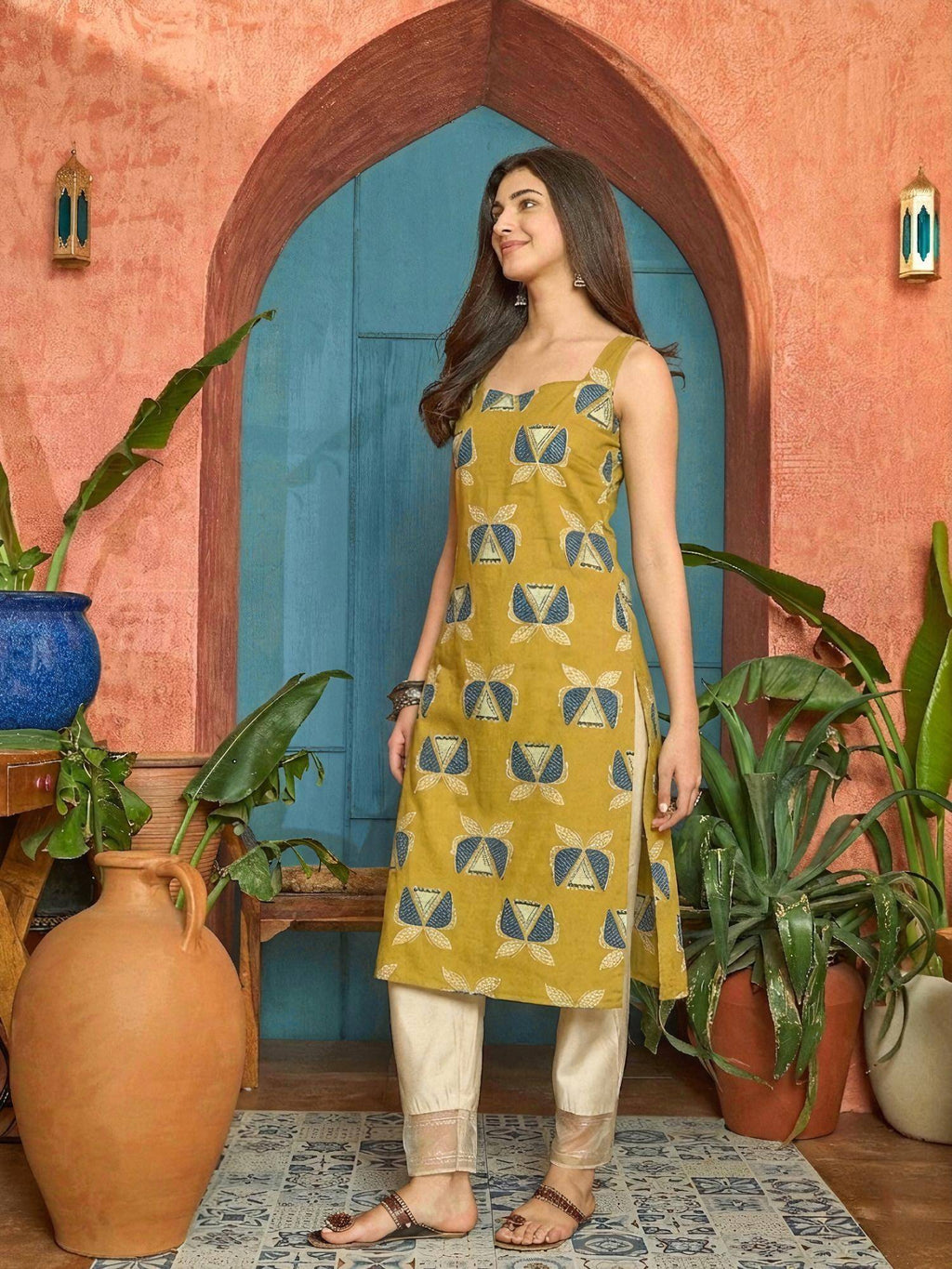Women's Rust Block Printed Cotton Straight Kurta | U3S - view 17