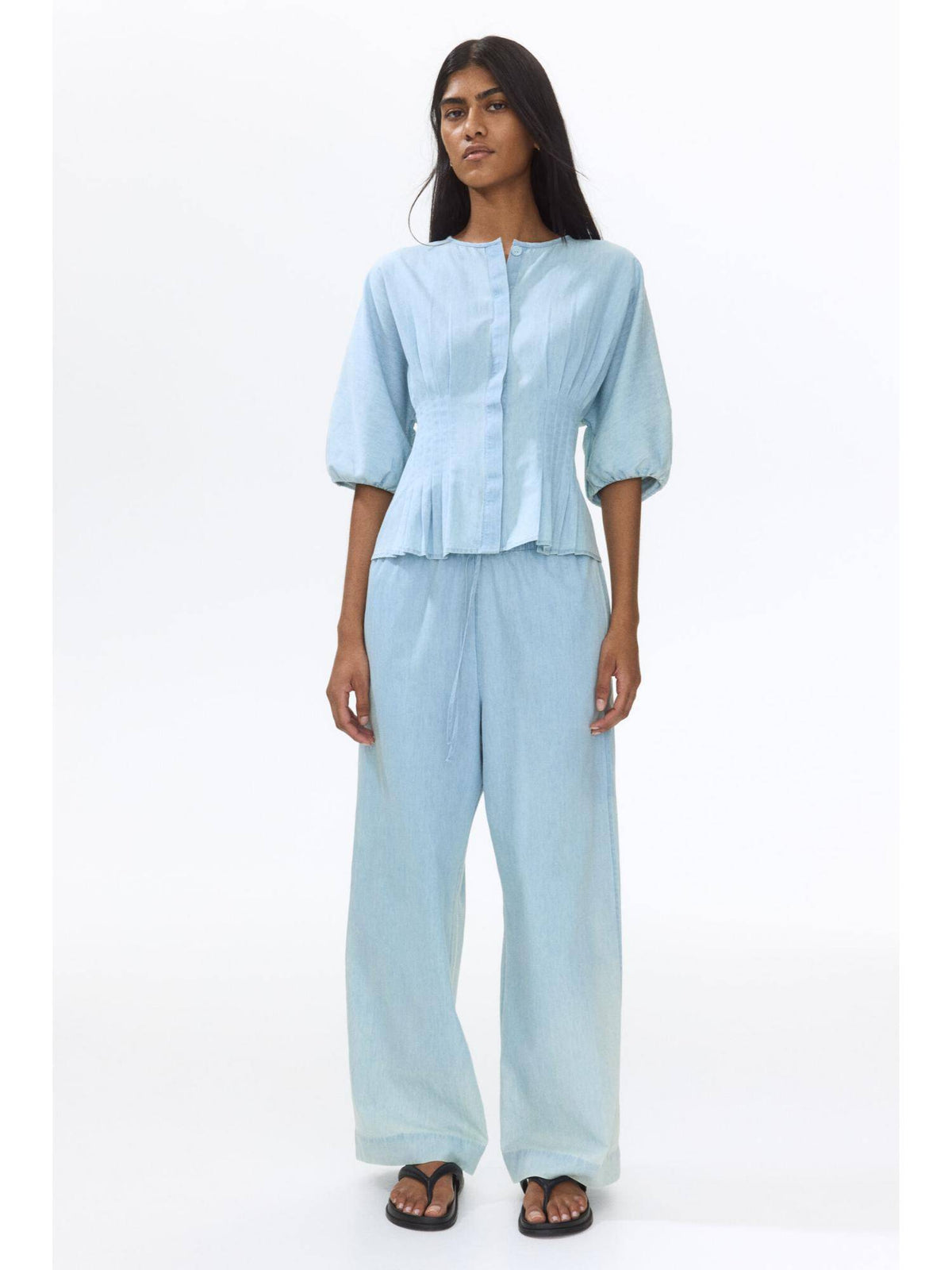 Women Blue Waisted Denim Blouse | S67 - view 2