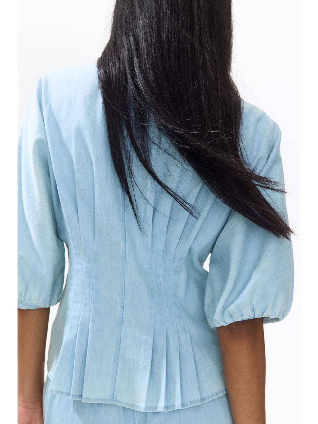 Women Blue Waisted Denim Blouse | S67 - view 3