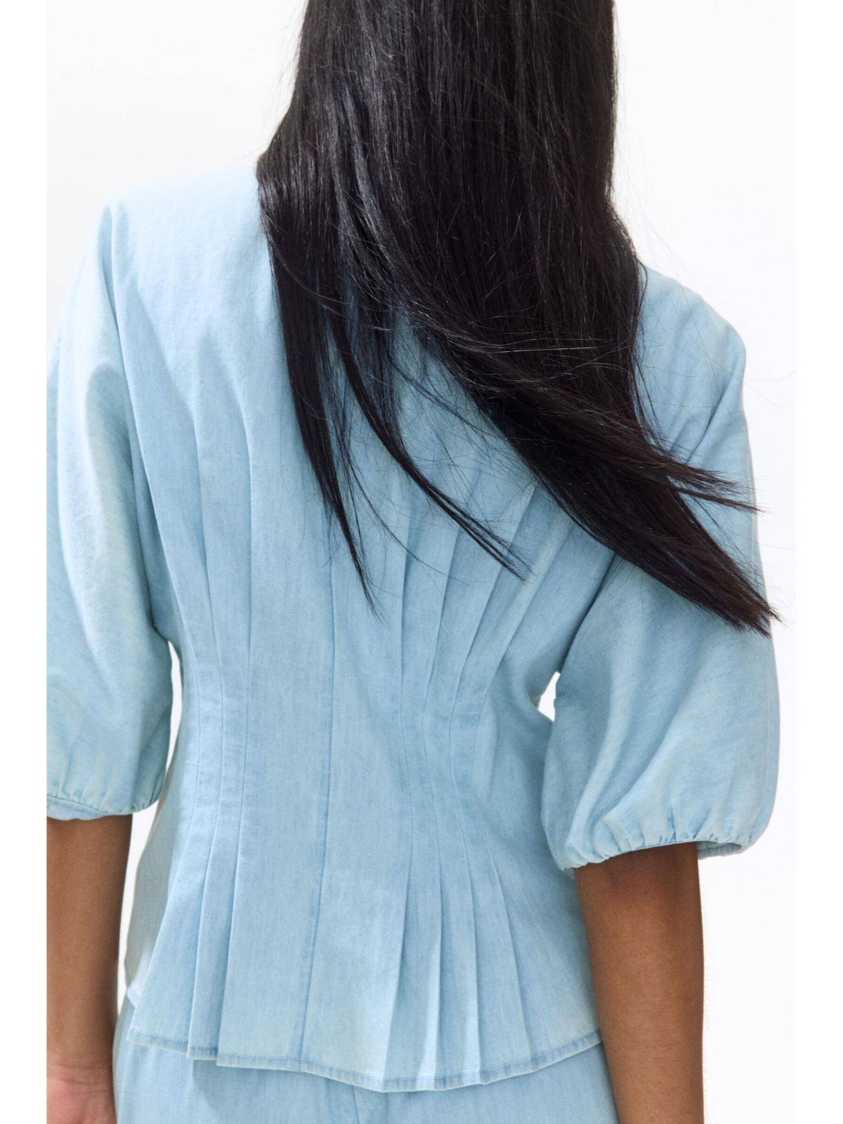 Women Blue Waisted Denim Blouse | S67 - view 3