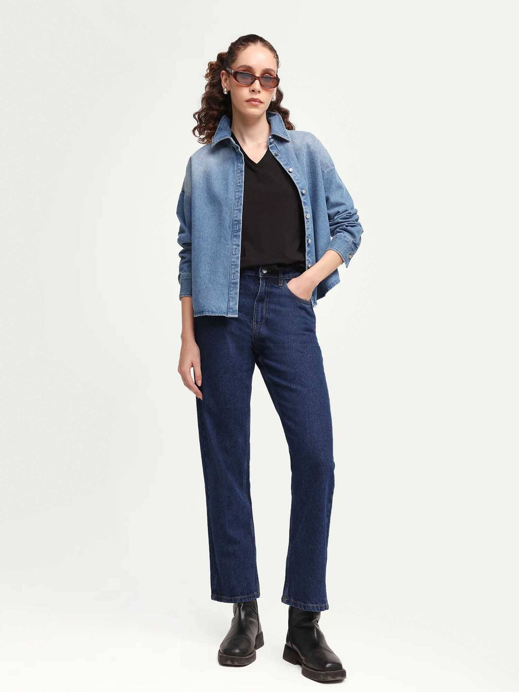 Blue Cotton Solid Straight Fit Denim Jeans | ST23 - view 1