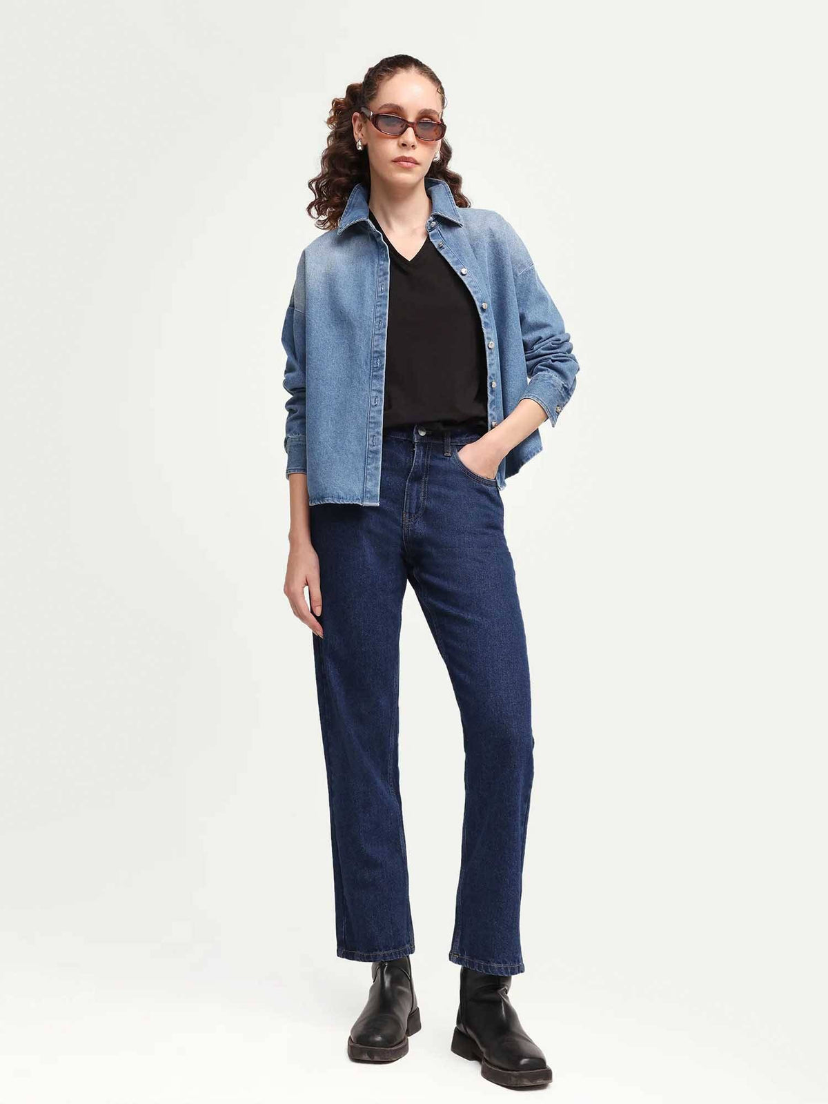 Blue Cotton Solid Straight Fit Denim Jeans | ST23 - view 1