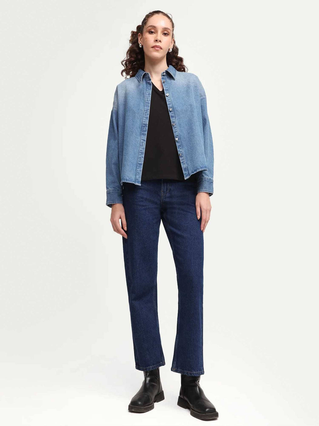 Blue Cotton Solid Straight Fit Denim Jeans | ST23 - view 3