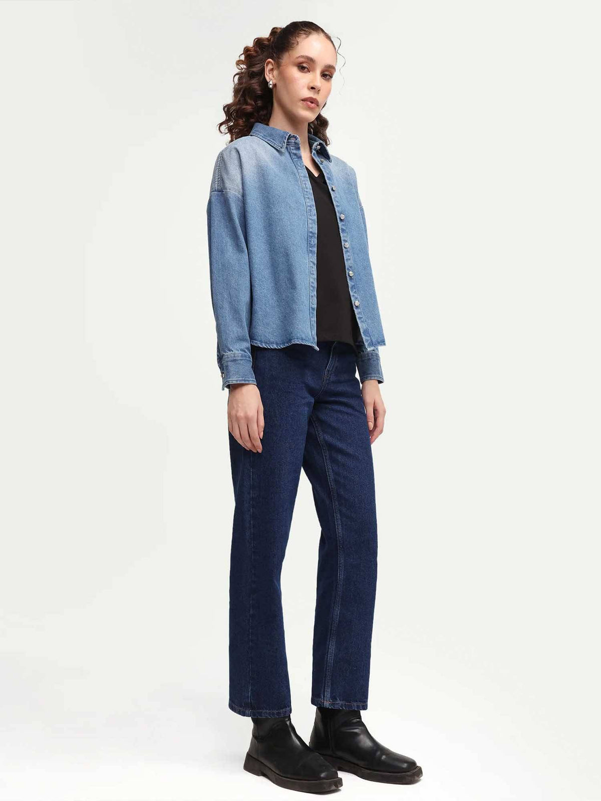 Blue Cotton Solid Straight Fit Denim Jeans | ST23 - view 4