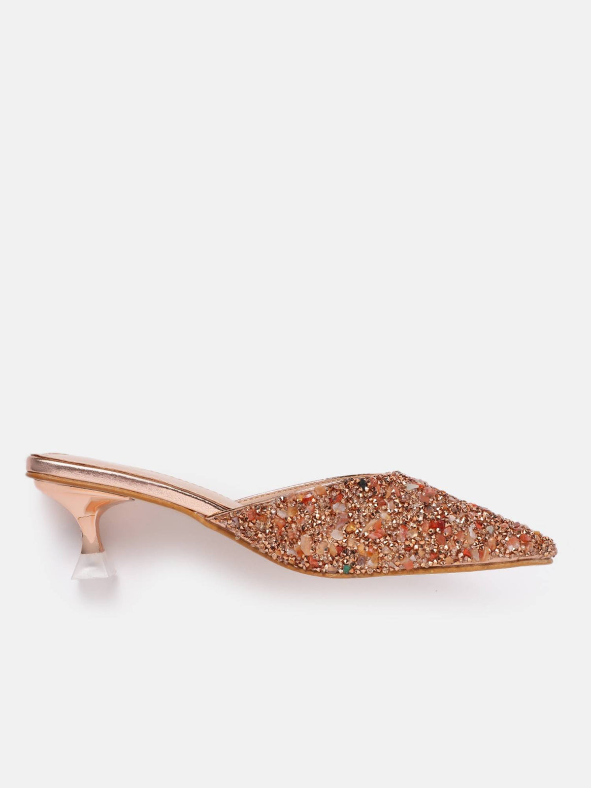Women's Rose Gold Stone Embellished Heel Mules | H78 - view 3