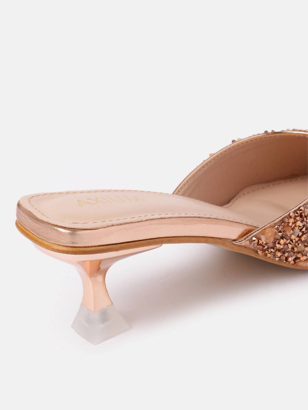 Women's Rose Gold Stone Embellished Heel Mules | H78 - view 4