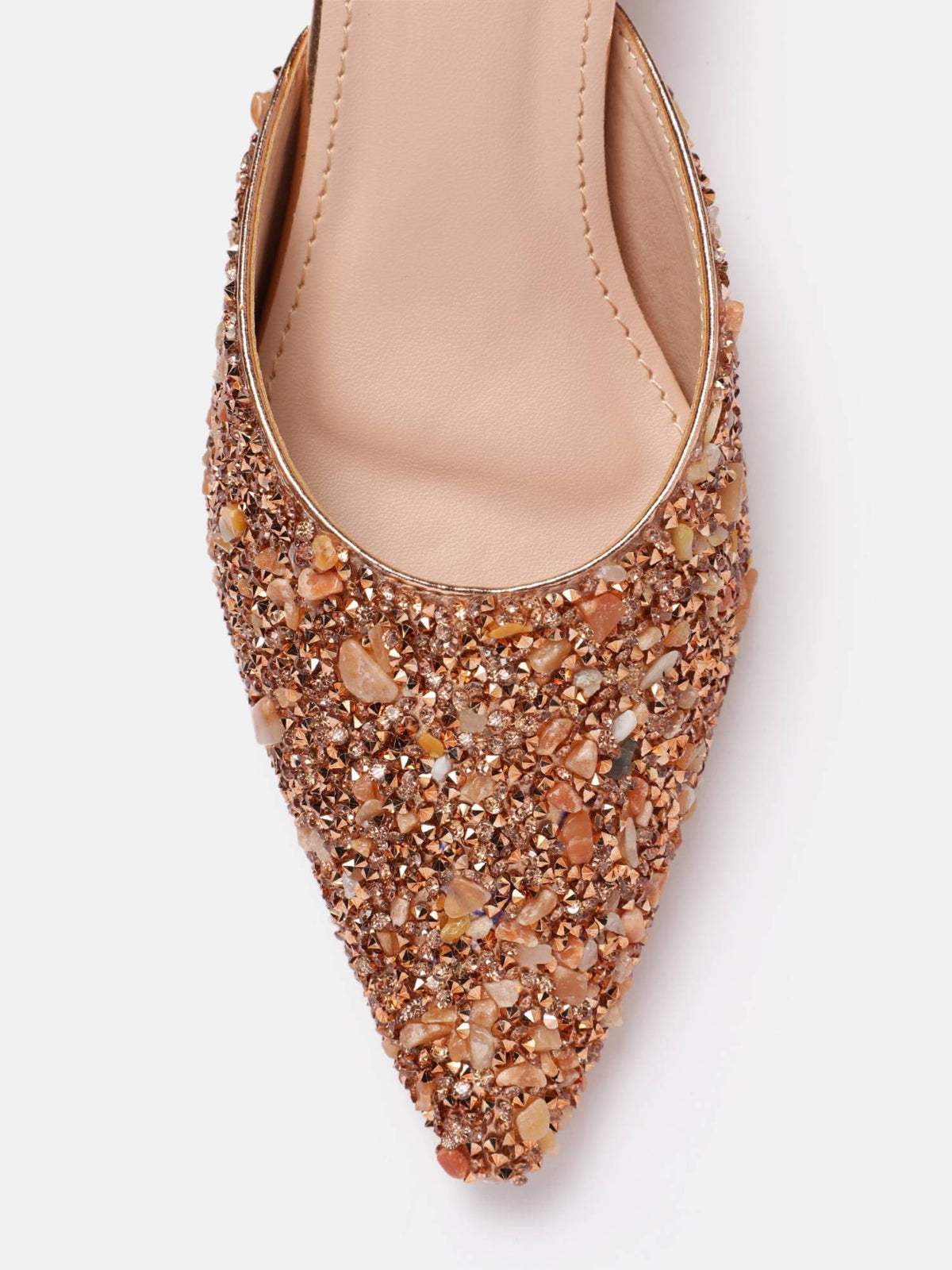 Women's Rose Gold Stone Embellished Heel Mules | H78 - view 5