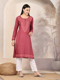 Women Floral Kashmiri Aari Embroidered Viscose Rayon Slim Fit Kurta | U3S - view 9