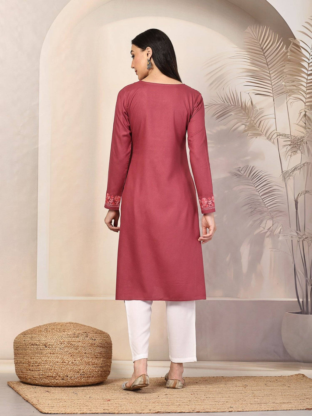 Women Floral Kashmiri Aari Embroidered Viscose Rayon Slim Fit Kurta | U3S - view 14