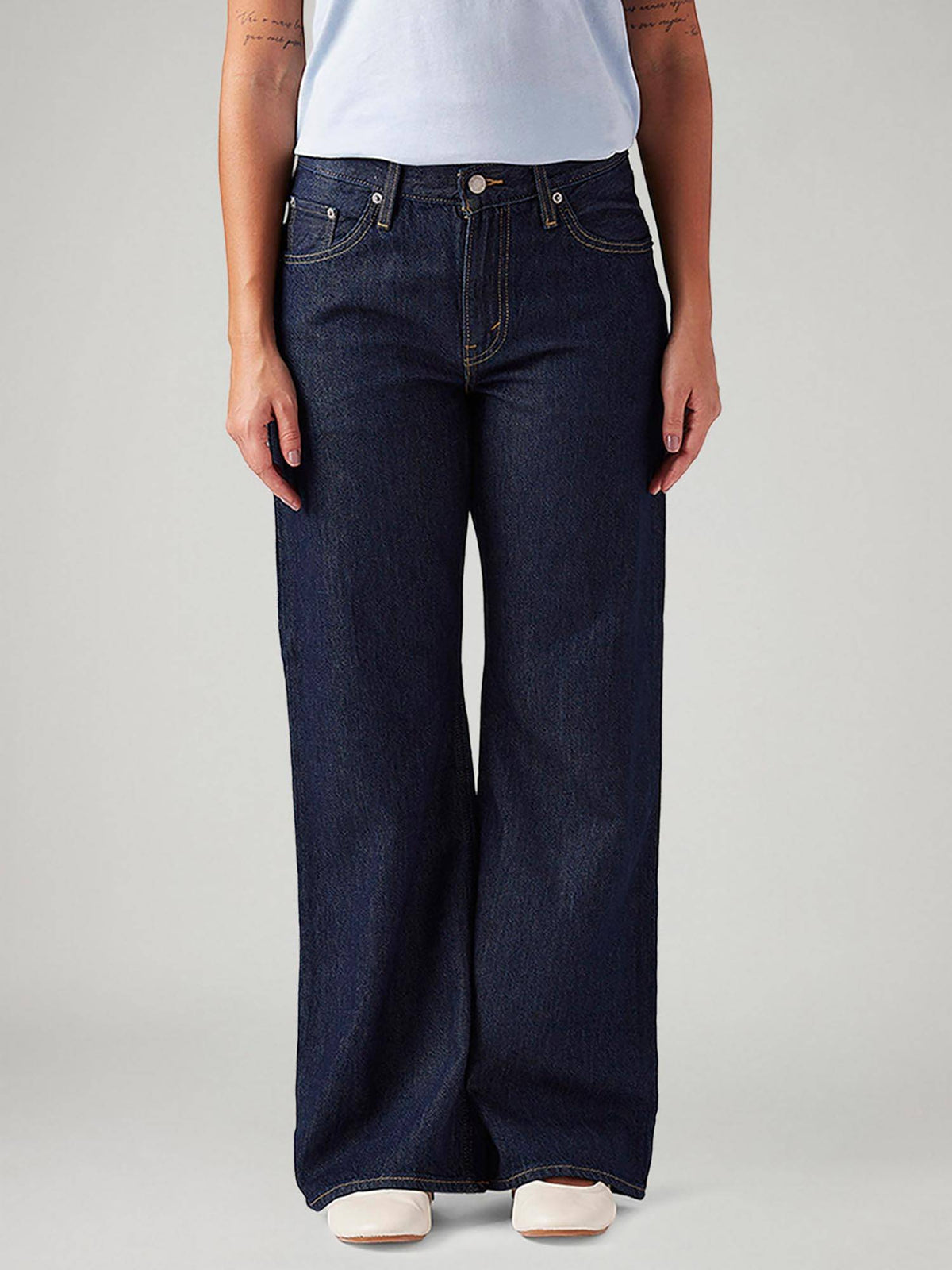 Women Dark-Blue Comfortable Fit Wide Mid Rise Jeans | RF89 - view 1