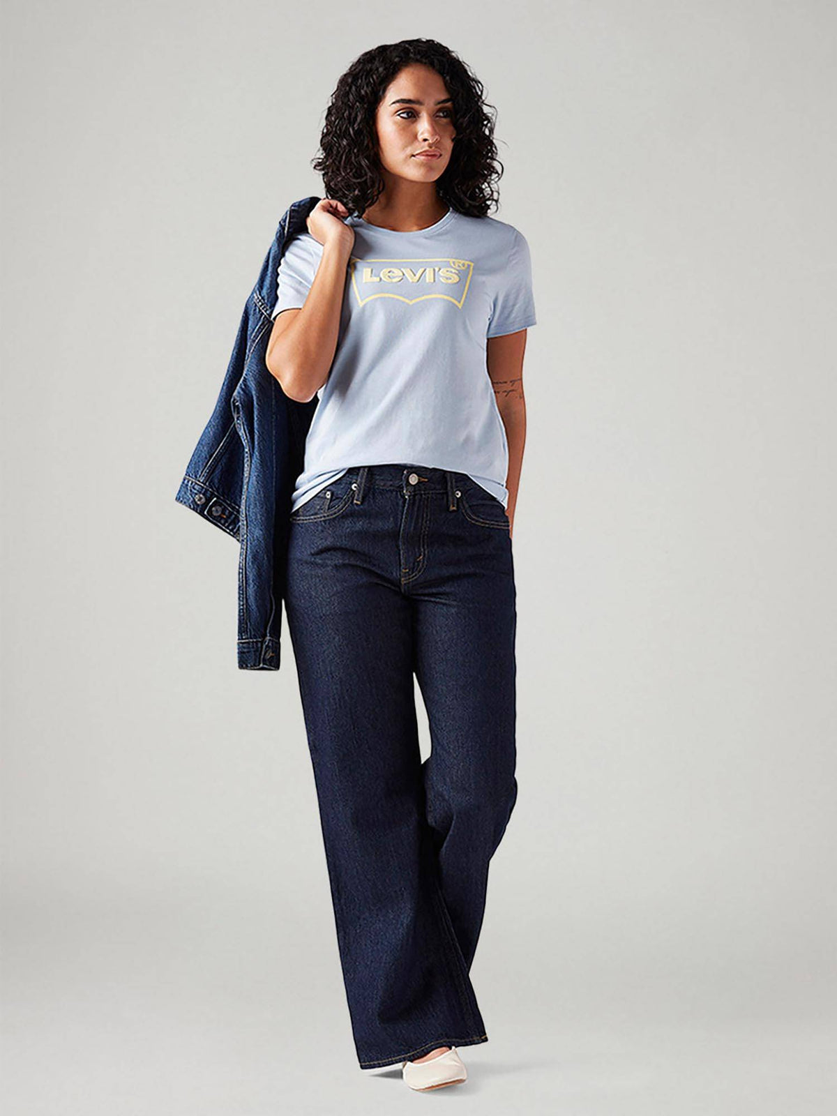 Women Dark-Blue Comfortable Fit Wide Mid Rise Jeans | RF89 - view 2