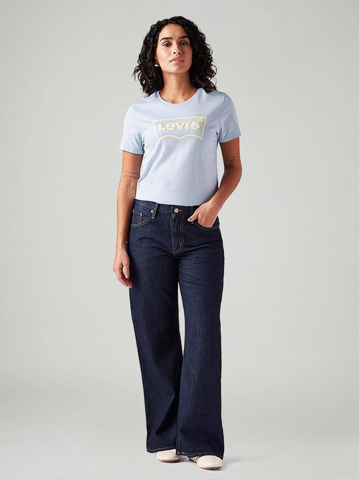 Women Dark-Blue Comfortable Fit Wide Mid Rise Jeans | RF89 - view 3