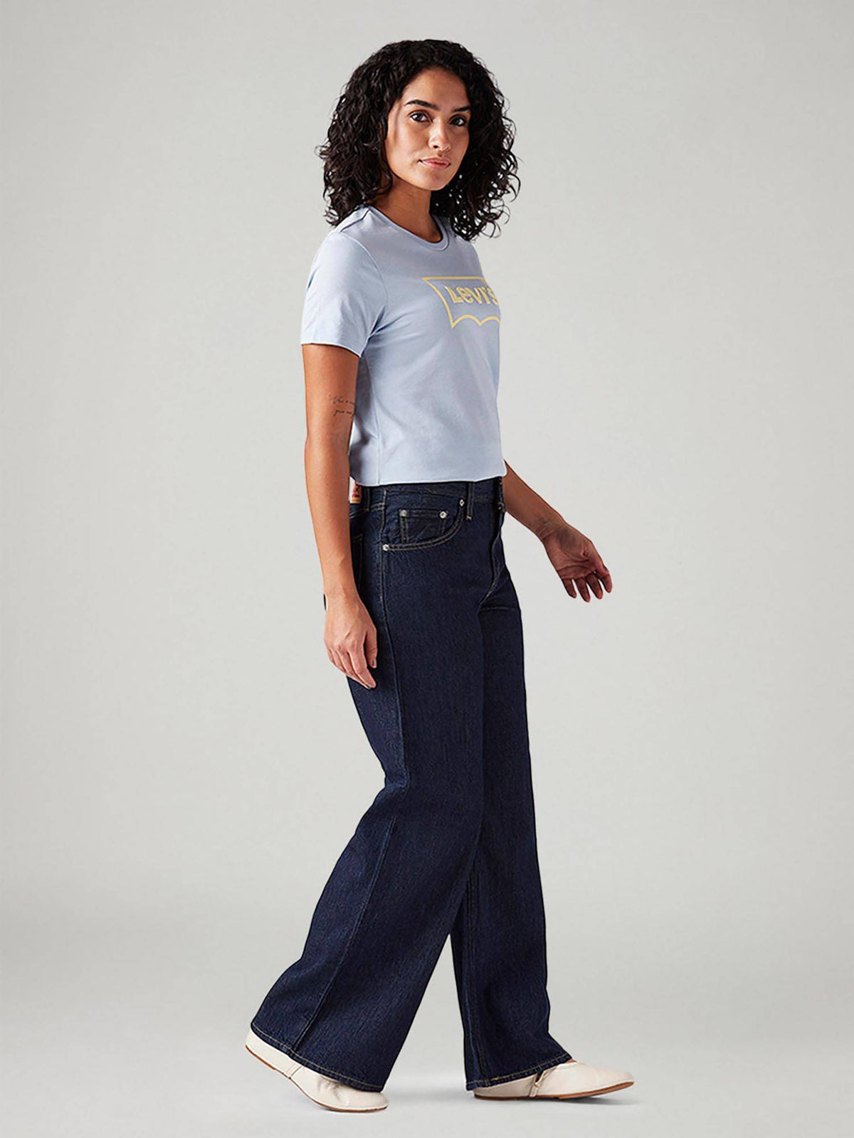 Women Dark-Blue Comfortable Fit Wide Mid Rise Jeans | RF89 - view 4
