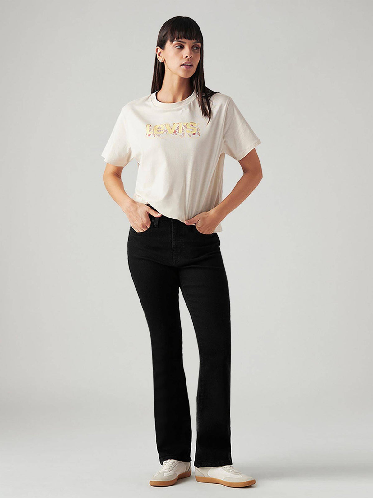 Women 725 Black Straight Fit Mid Rise Jeans | ST23 - view 2