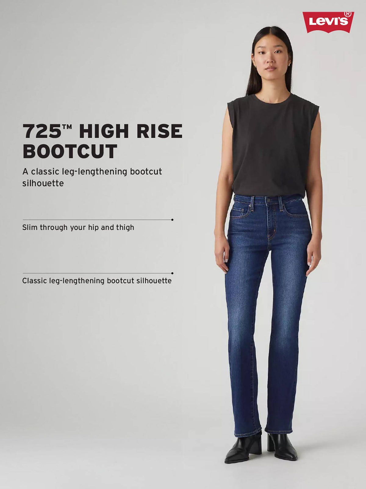 Women 725 Black Straight Fit Mid Rise Jeans | ST23 - view 4