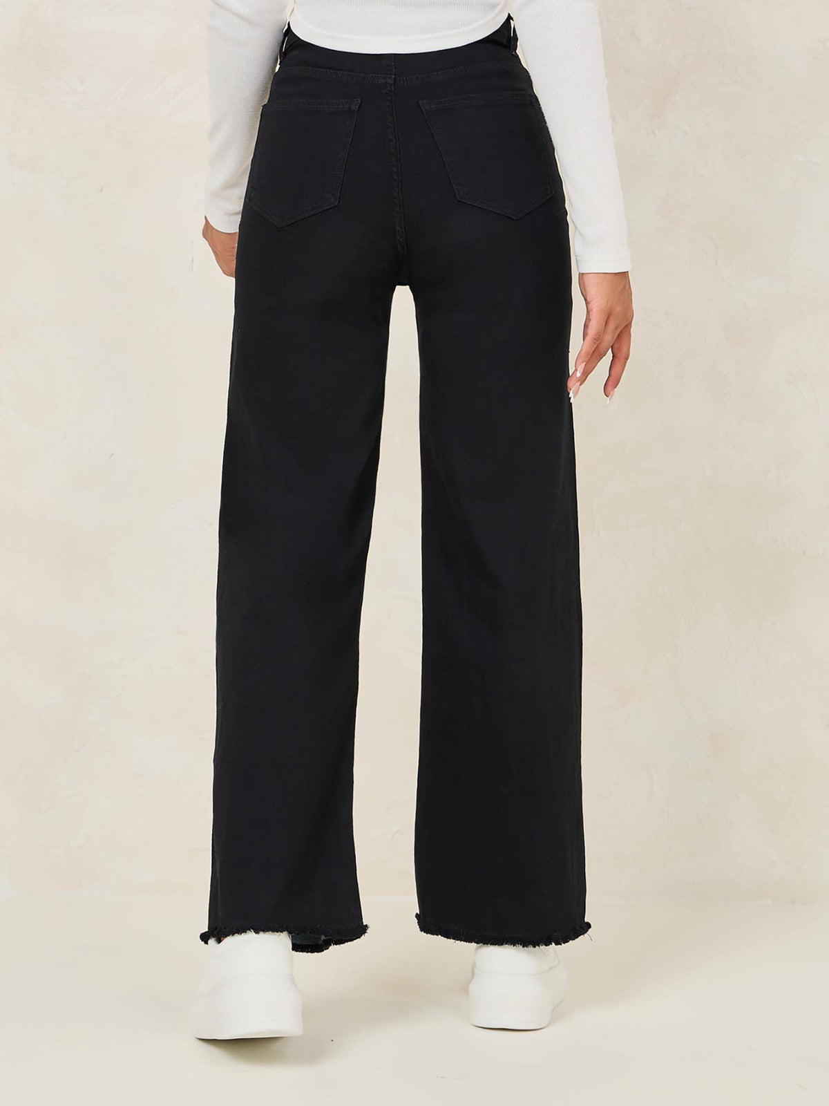 Women Solid Wide Leg Relaxed Fit Mid Rise Cotton Jeans | RF89 - view 5