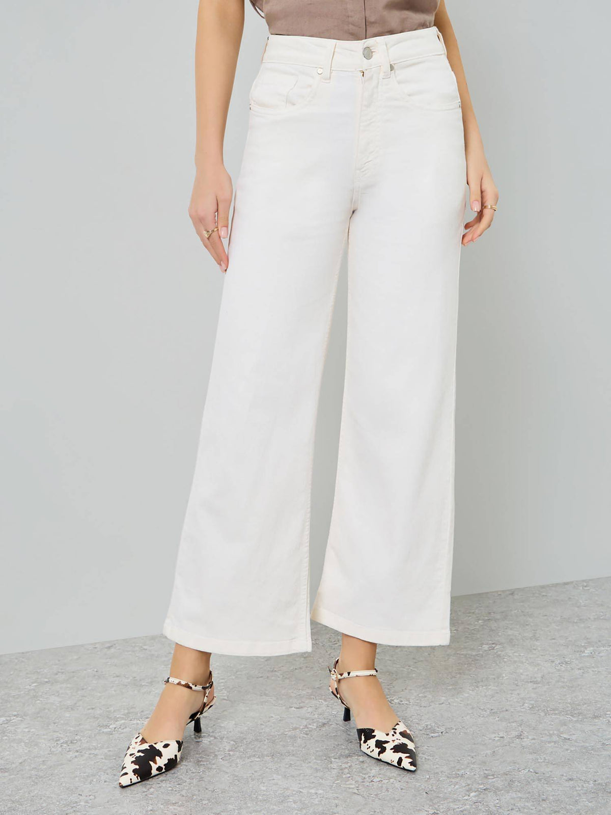 Women Solid Wide Leg Relaxed Fit Mid Rise Cotton Jeans | RF89 - view 1