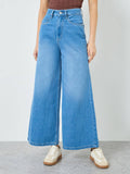 Women Solid Wide Leg Mid Rise Cotton Jeans | RF89 - view 1