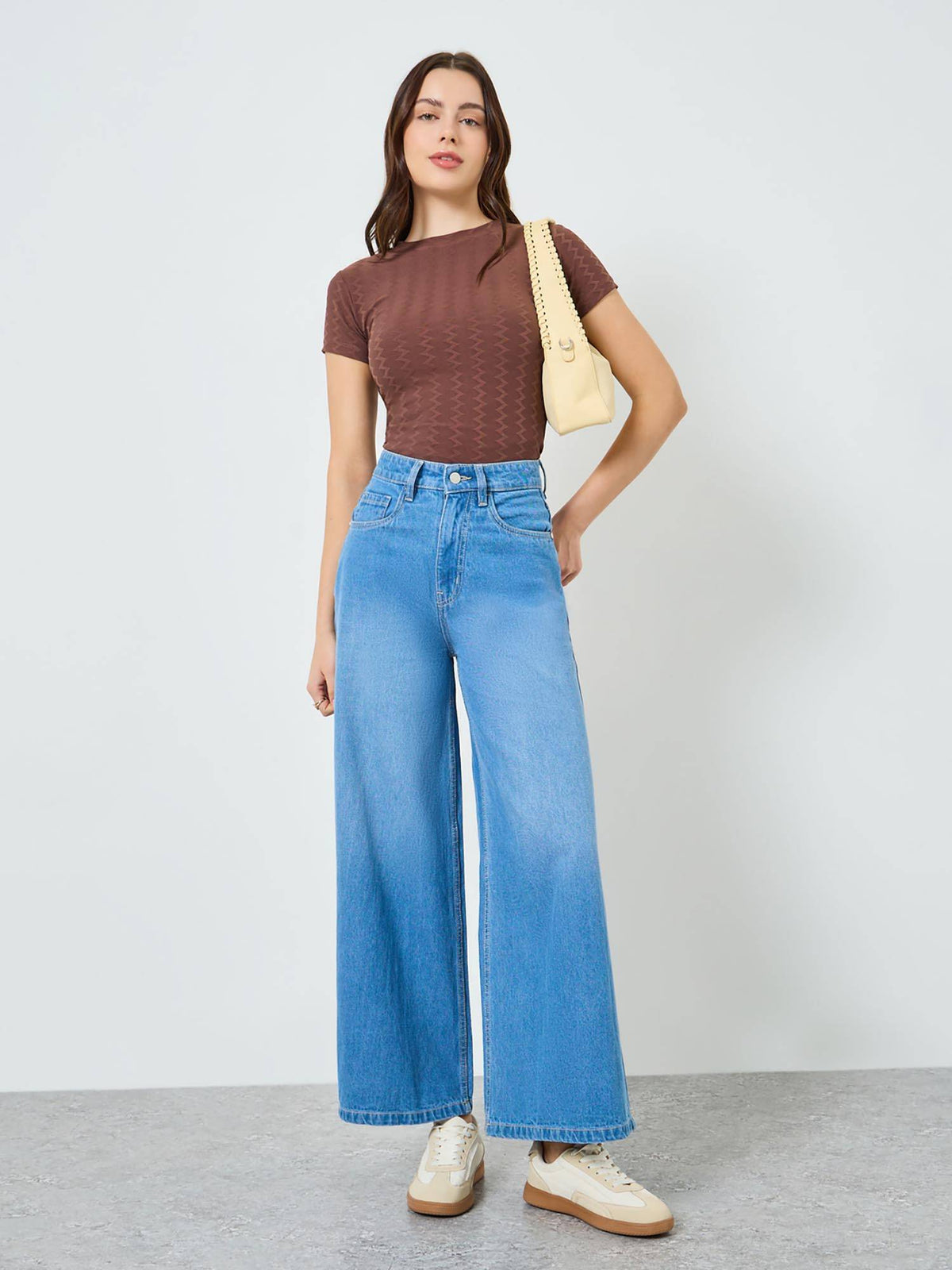 Women Solid Wide Leg Mid Rise Cotton Jeans | RF89 - view 2
