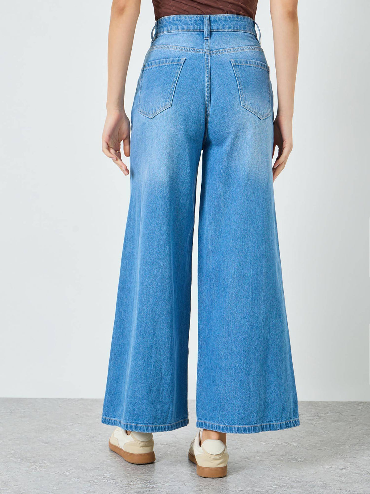 Women Solid Wide Leg Mid Rise Cotton Jeans | RF89 - view 4