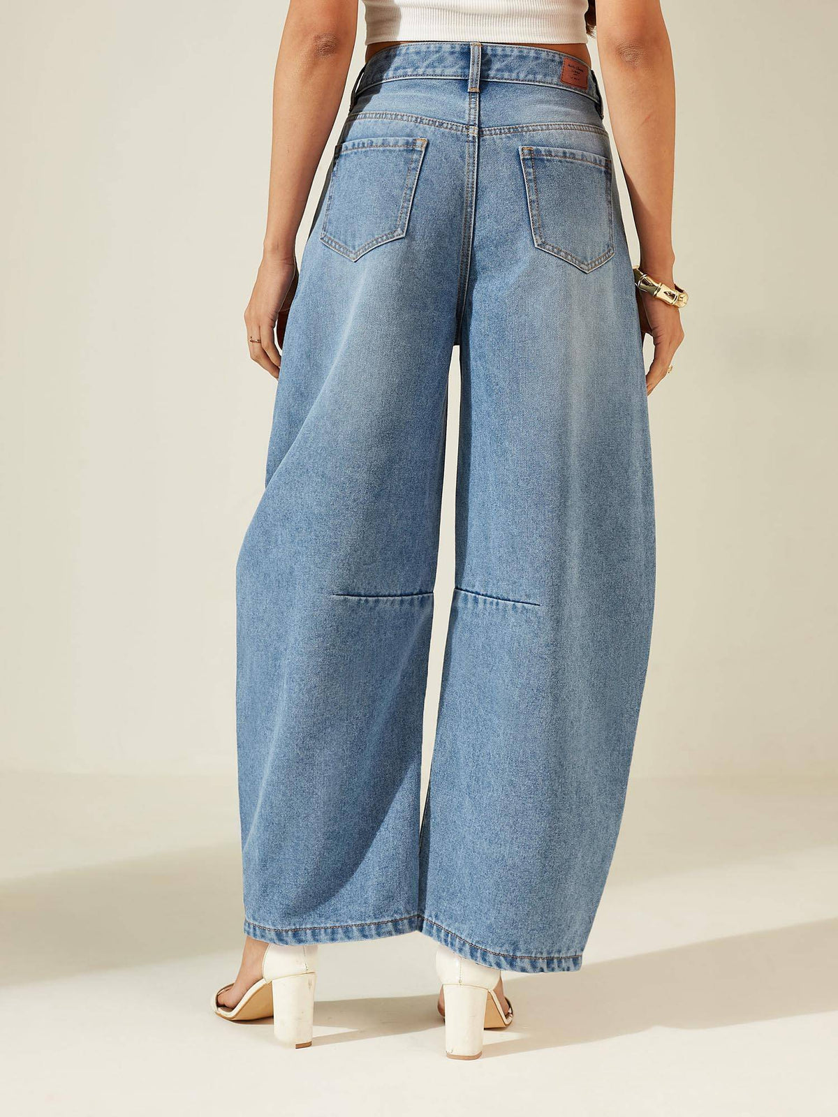 Womens High Blue High Rise Denim Jeans Whickering and Knee Dart Detailing | BG78 - view 2