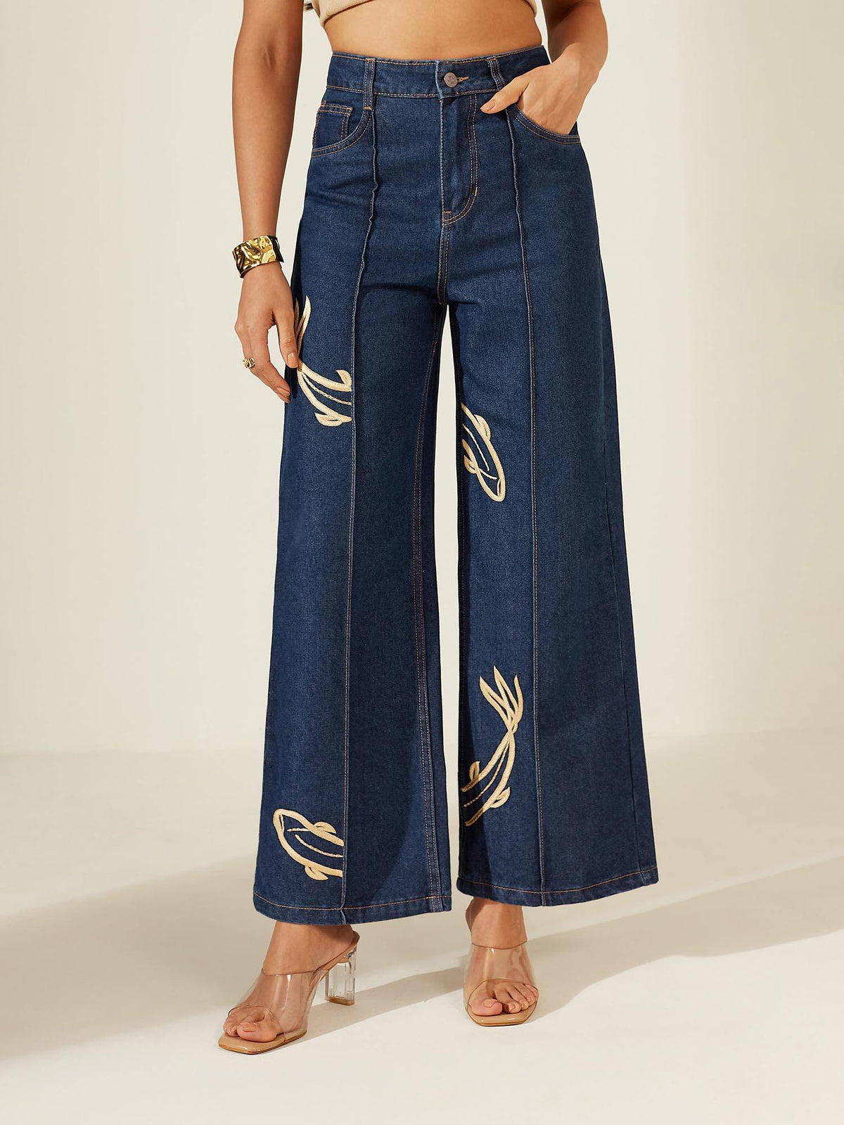 Women Light Blue Wide-Leg High Rise Stretchable Denim Jeans | RF89 - view 1