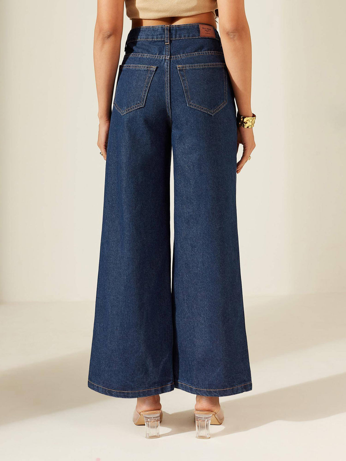 Women Light Blue Wide-Leg High Rise Stretchable Denim Jeans | RF89 - view 2