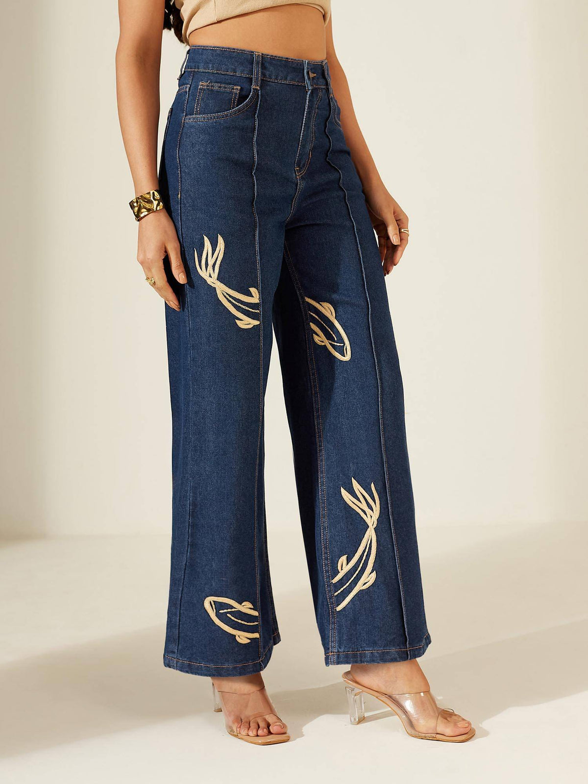 Women Light Blue Wide-Leg High Rise Stretchable Denim Jeans | RF89 - view 4