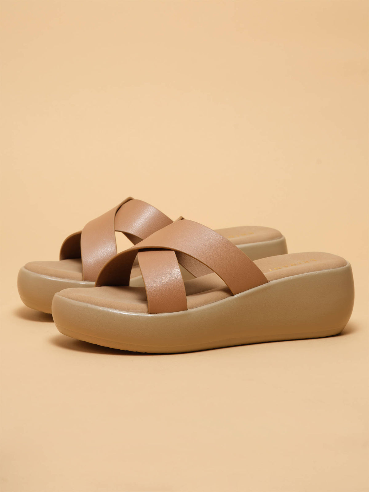 Women Yvaine Beige Slip-on Platform Sandals | SD89 - view 1