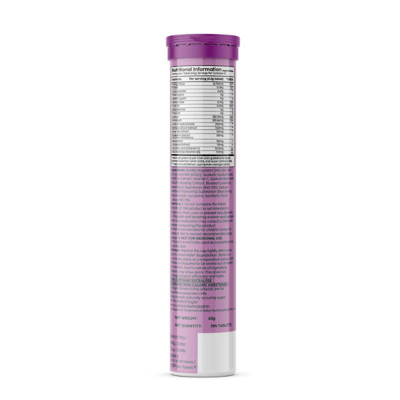 Hyaluronic Acid + Superfoods Effervescent Tablets Fine Lines/wrinkles- Pack Of 2 (Blueberry) | PL1 - view 2