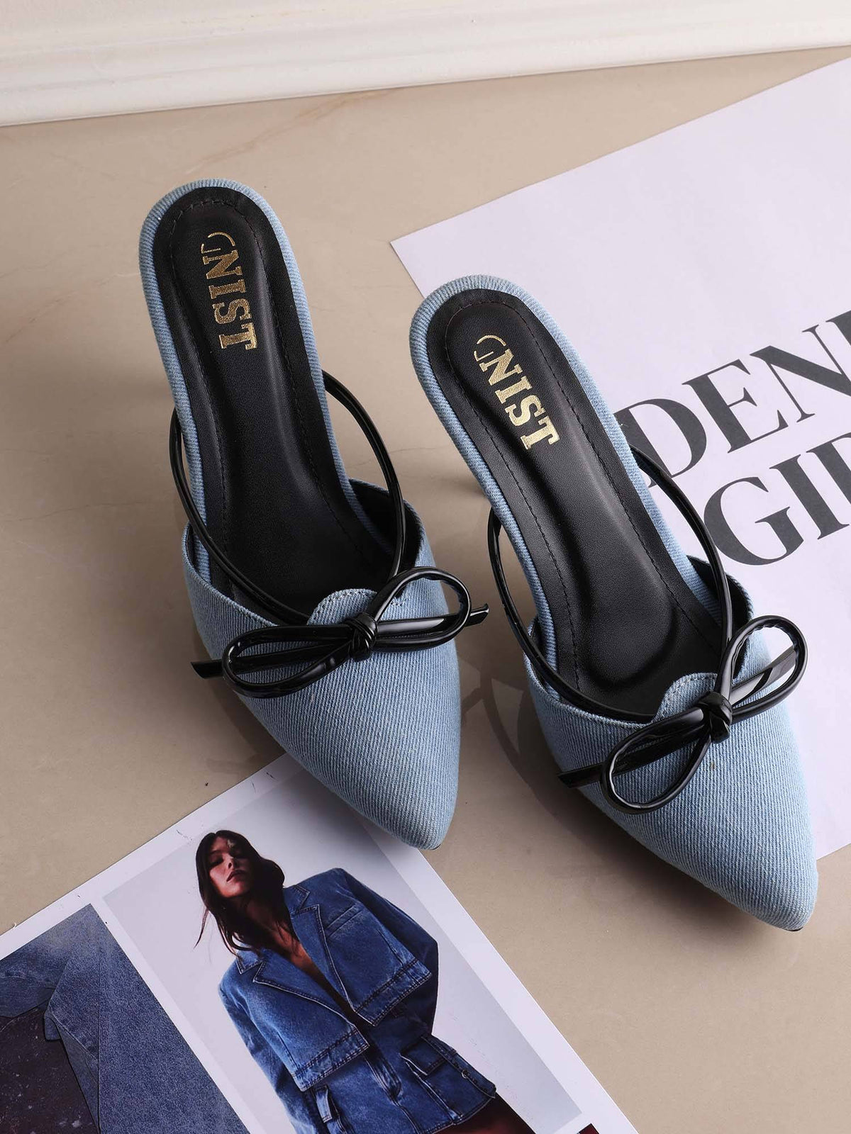 Pointed Toe Bow White Mules | H78 - view 7