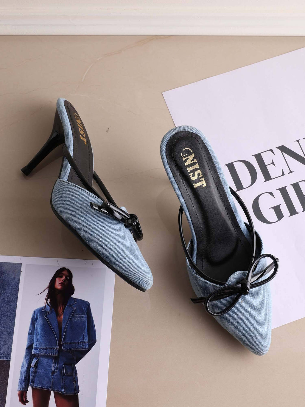 Pointed Toe Bow Black Mules | H78 - view 2