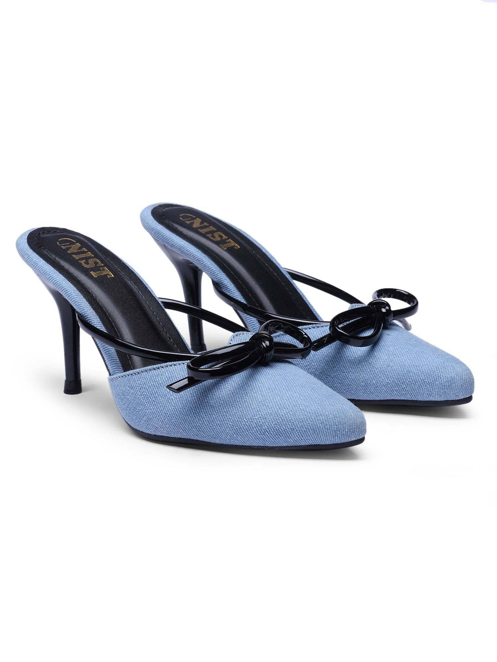 Pointed Toe Bow Black Mules | H78 - view 3