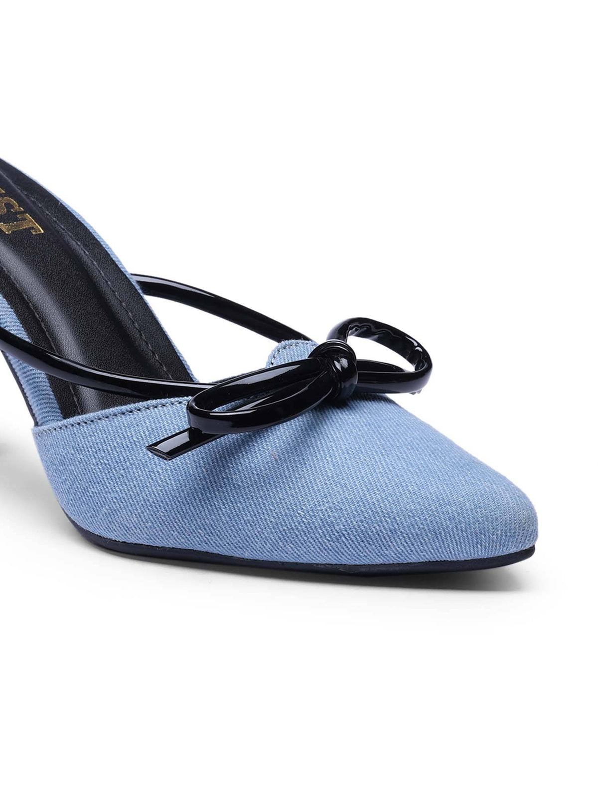 Pointed Toe Bow Black Mules | H78 - view 4