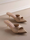 Comfortable Pointed Toe Beige Kitten Heels | H78 - view 1