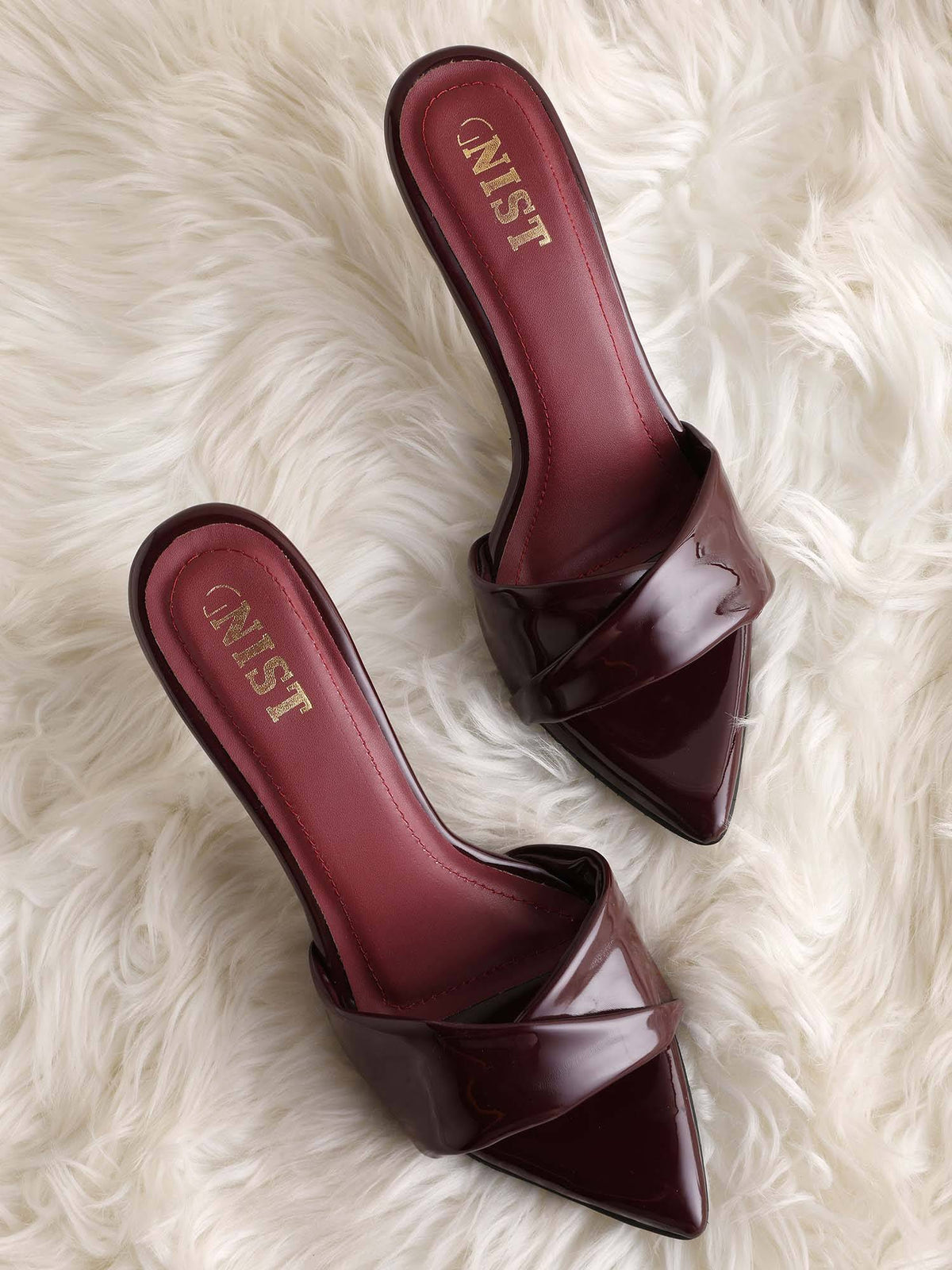 Pointed Toe Twisted Strap Cherry Maroon Stilettos | H78 - view 1