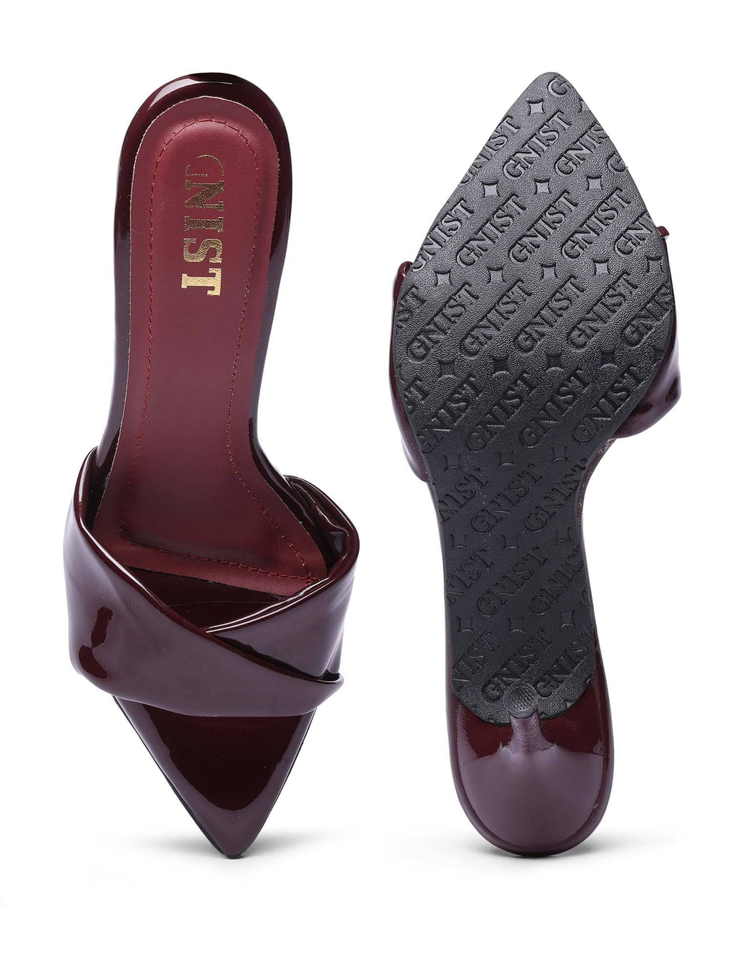 Pointed Toe Twisted Strap Cherry Maroon Stilettos | H78 - view 8