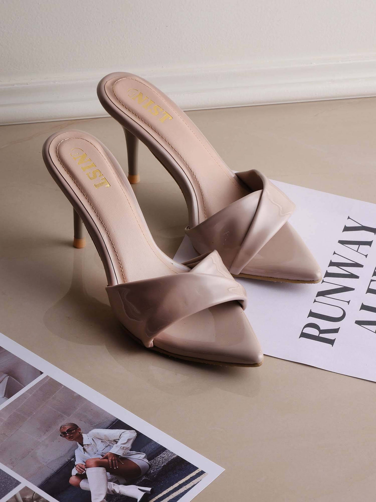 Pointed Toe Twisted Strap Beige Stilettos | H78 - view 1