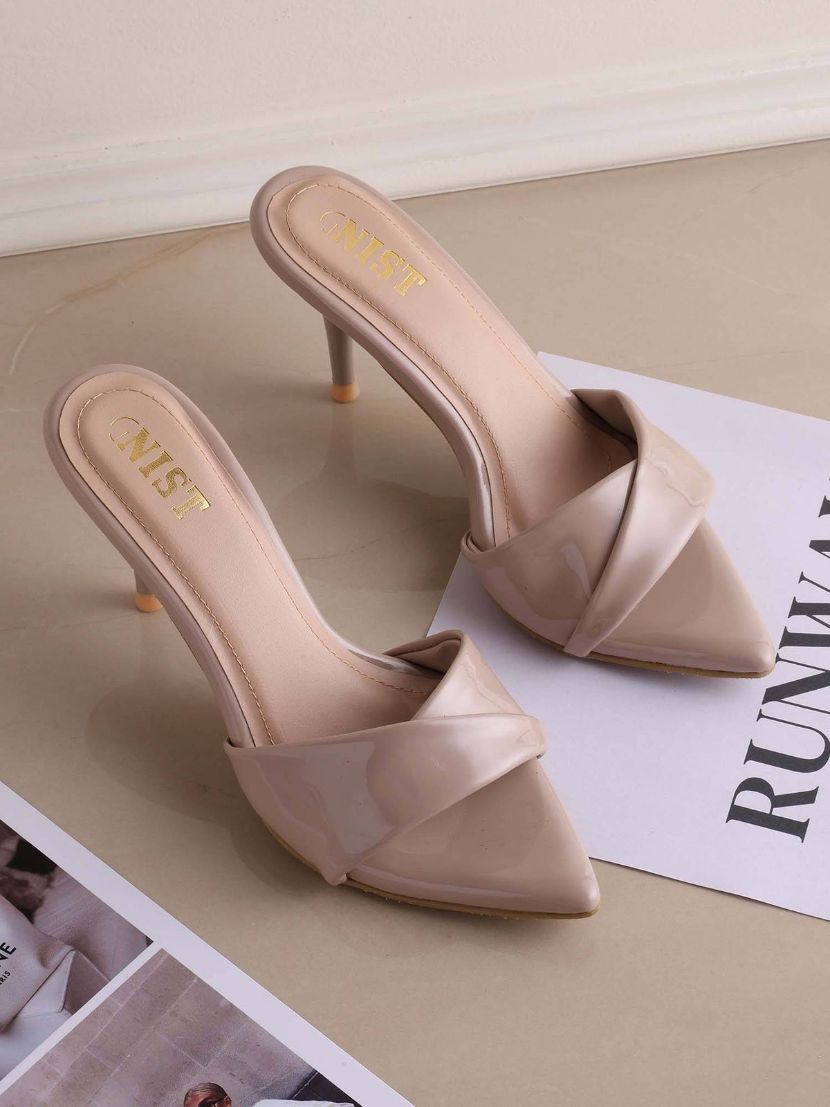 Pointed Toe Twisted Strap Gold Stilettos | H78 - view 9