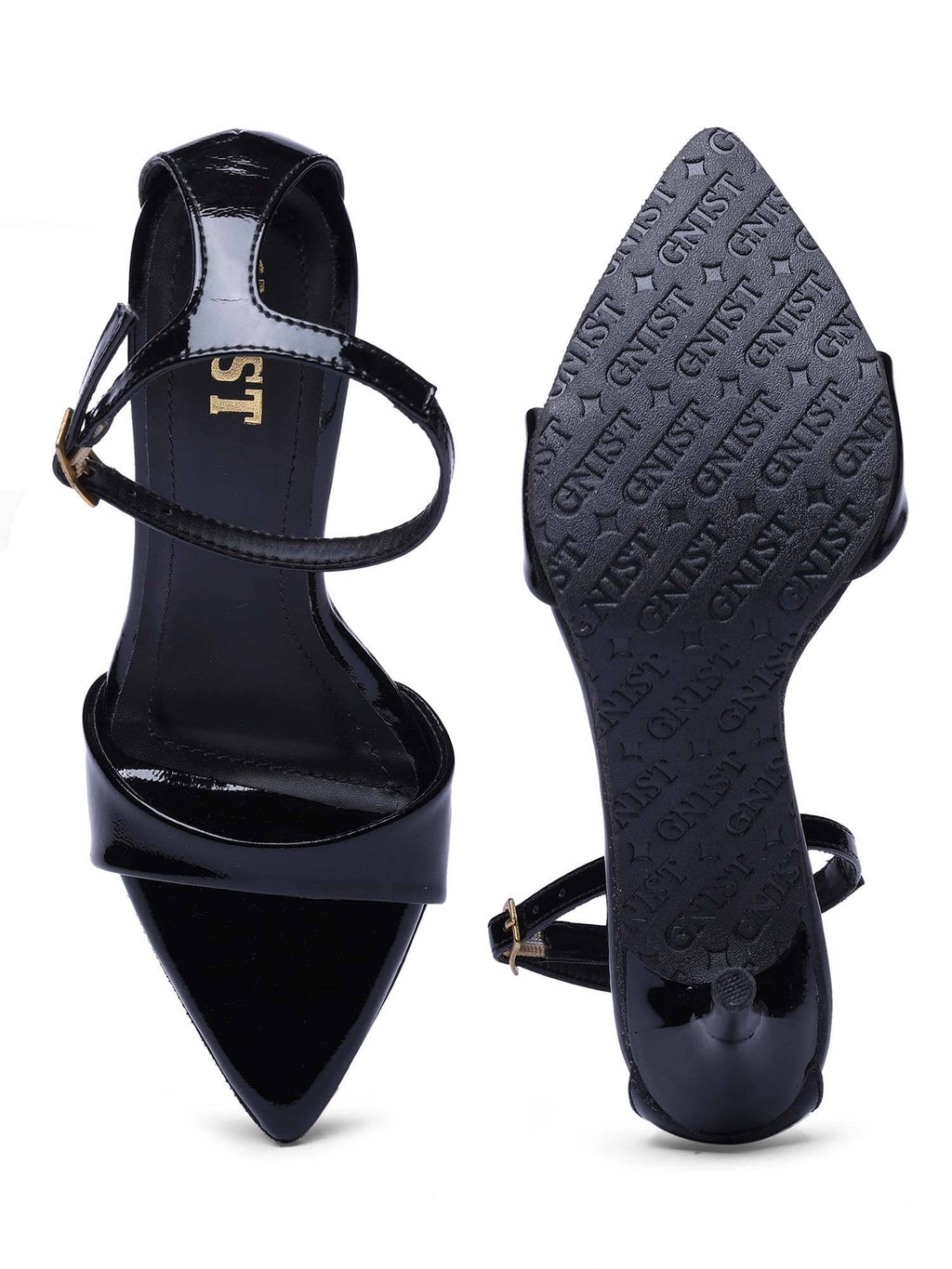 Pointed Toe Ankle Strap Black Stilettos | H78 - view 7