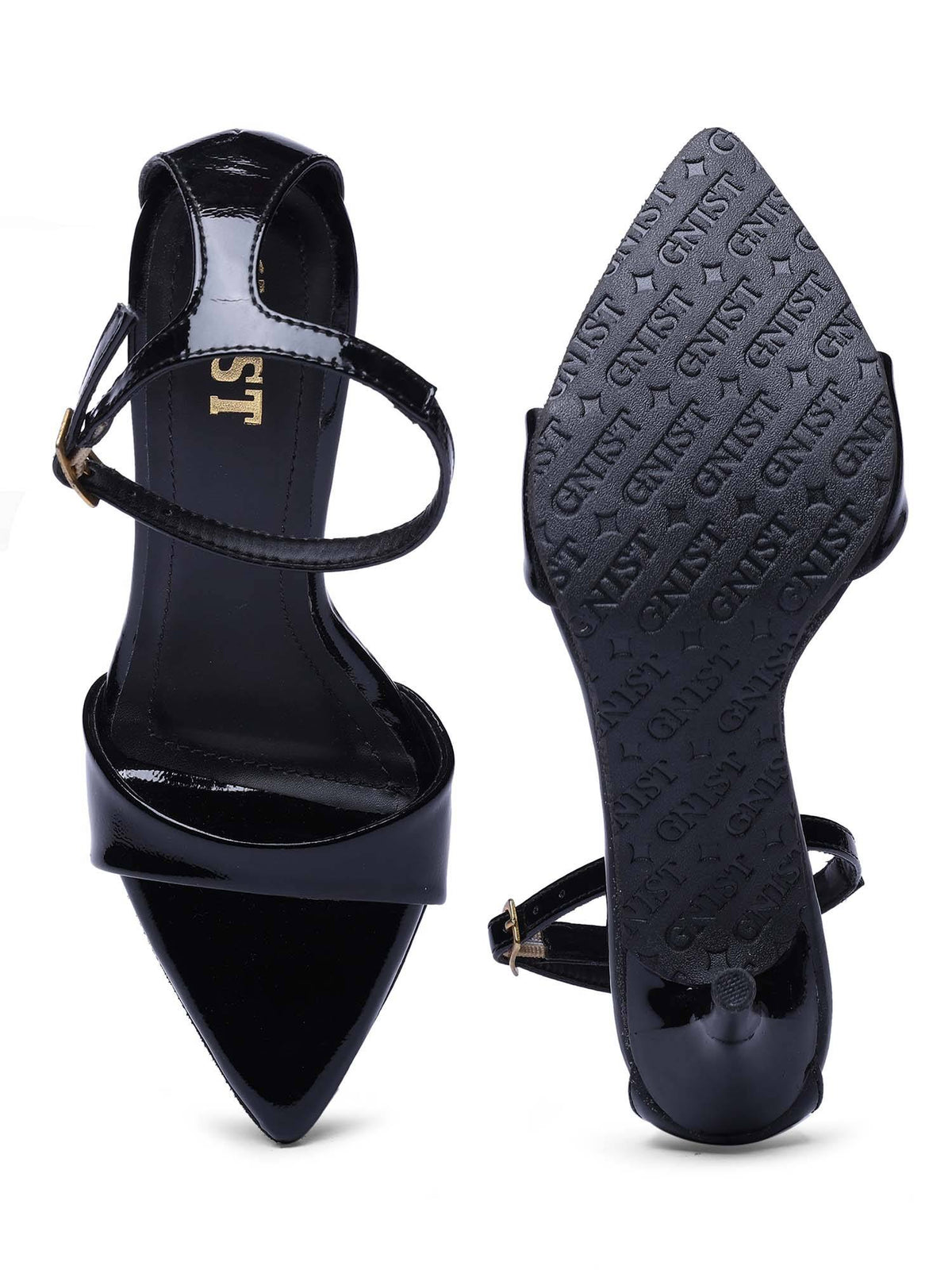 Pointed Toe Ankle Strap Black Stilettos | H78 - view 7