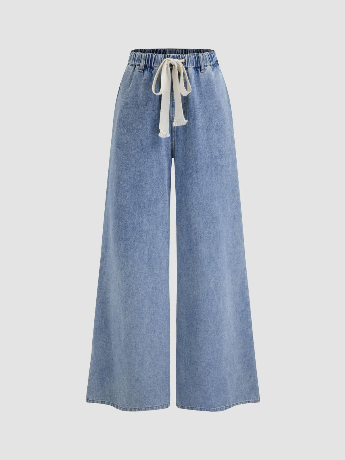 Blue Leslie Denim High Waist Solid Tie Front Wide Leg Jeans | WL90 - view 1