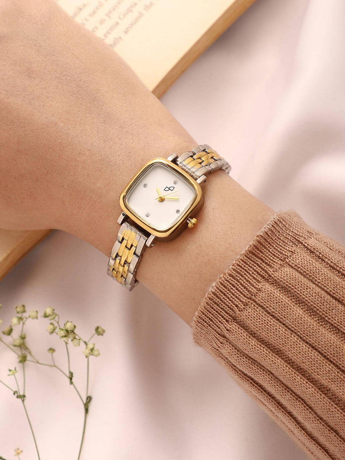 Women The Minimal Block Square White Dial Analog Watch - | W92 - view 2