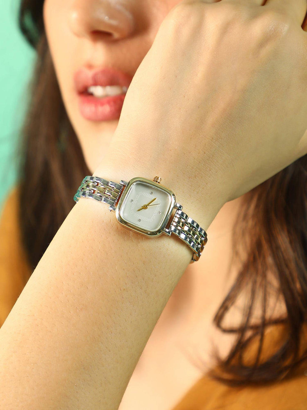 Women The Minimal Block Square White Dial Analog Watch - | W92 - view 5
