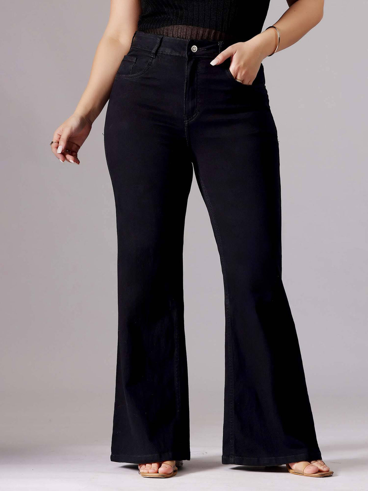 A+ Curve Collection Plus Size Women's Black Bootcut High rise Denim Jeans | BG78 - view 2