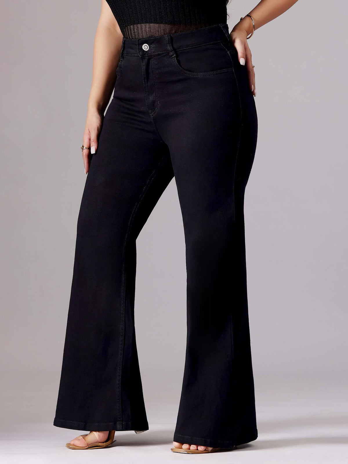 A+ Curve Collection Plus Size Women's Black Bootcut High rise Denim Jeans | BG78 - view 3