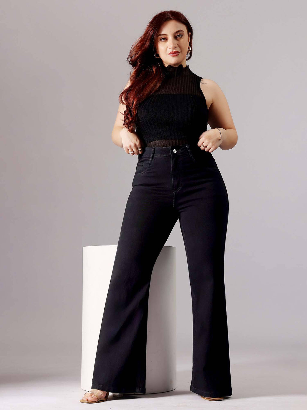 A+ Curve Collection Plus Size Women's Black Bootcut High rise Denim Jeans | BG78 - view 6