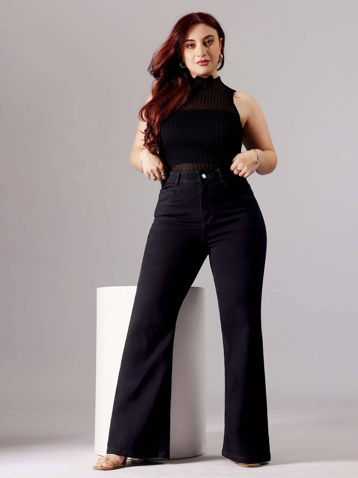 A+ Curve Collection Plus Size Women's Black Bootcut High rise Denim Jeans | BG78 - view 6