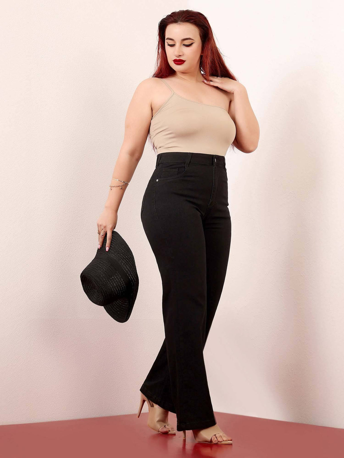 A+ Curve Collection Plus Size Women's Black Solid Regular Fit Jeans | ST23 - view 2